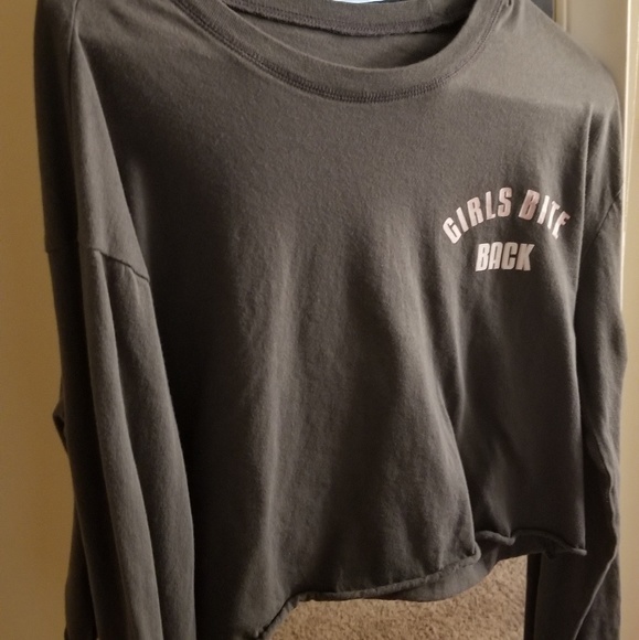 Tops - Grey Girls Bite Back Cropped Shirt